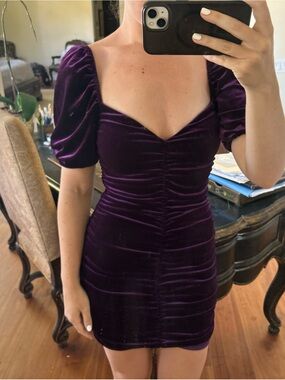 Lovers + Friends Purple Velvet Ruched Mini Dress